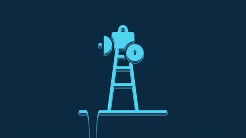 Blue Satellite dish icon isolated on blue background. Radio antenna, astronomy Stock Footage 235937596