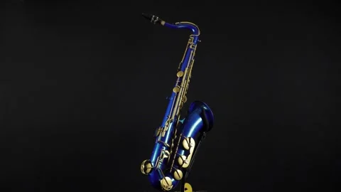 Blue saxophone on black background Stock Footage 248631603