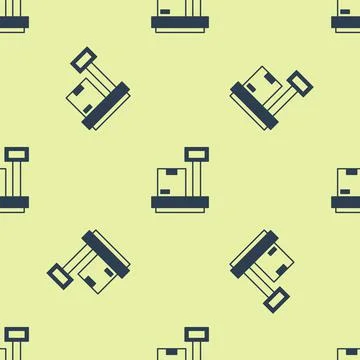 Blue Scale with cardboard box icon isolated seamless pattern on yellow Illustrazione stock