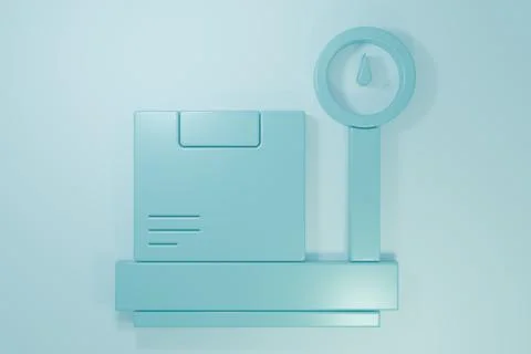 Blue Scale with cardboard box icon isolated on blue background. Logistic an.. 스톡 일러스트