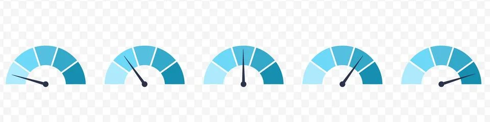 Blue scale meter with low, high and medium bar. Level risk graph or control q Stock Illustration