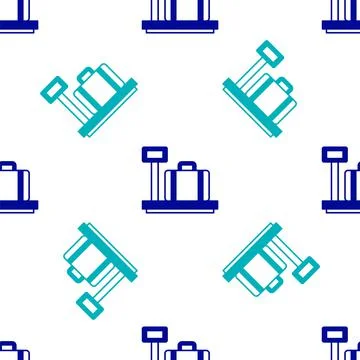 Blue Scale with suitcase icon isolated seamless pattern on white background.  Illustrazione stock