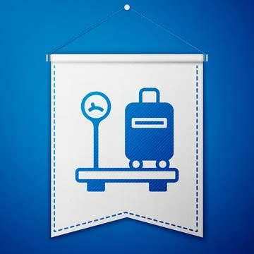 Blue Scale with suitcase icon isolated on blue background. Logistic and delivery Illustrazione stock