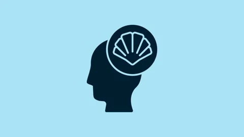 Blue Scallop sea shell icon isolated on blue background. Seashell sign. 4K Video Stock Footage 230503487