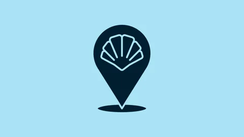 Blue Scallop sea shell icon isolated on blue background. Seashell sign. 4K Video Stock Footage 230503775