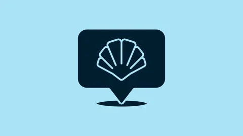 Blue Scallop sea shell icon isolated on blue background. Seashell sign. 4K Video Stock Footage 230503978