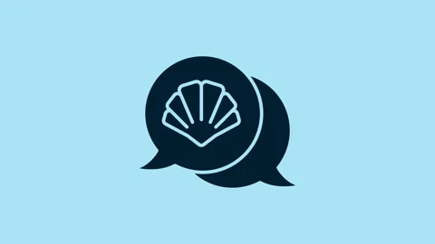 Blue Scallop sea shell icon isolated on blue background. Seashell sign. 4K Video Stock Footage 230504346