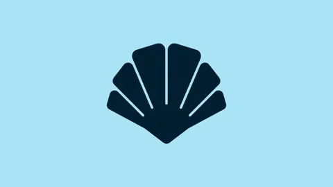 Blue Scallop sea shell icon isolated on blue background. Seashell sign. 4K Video Stock Footage 230504430