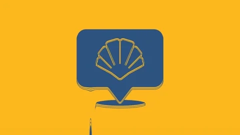 Blue Scallop sea shell icon isolated on orange background. Seashell sign. 4K Stock Footage 234001023