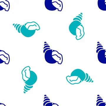 Blue Scallop sea shell icon isolated seamless pattern on white background Stock Illustration