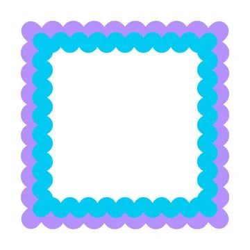Blue Scalloped Square Border Frame Vector Illustration Decorative Rounded S.. Stock Illustration