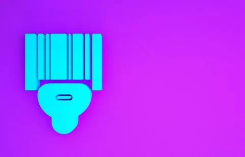 Blue Scanner scanning bar code icon isolated on purple background. Barcode la Stock-Illustration