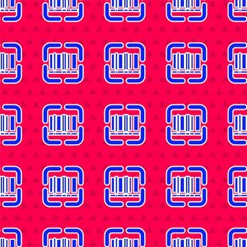 Blue Scanner scanning bar code icon isolated seamless pattern on red background イラスト素材