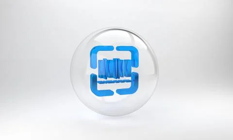 Blue Scanner scanning bar code icon isolated on grey background. Barcode labe Stock-Illustration