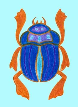Blue scarab isolated on light background. Ancient sacred insect. Egyptian Illustrazione stock