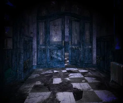 Blue scary interior background Ilustración de archivo