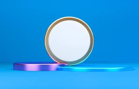 Blue Scene with geometrical forms, minimal abstract  background,3D render Stock Illustration