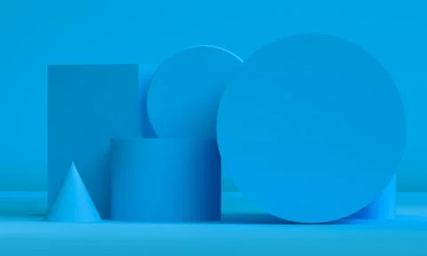 Blue Scene with geometrical forms, minimal abstract  background,3D render Stock Illustration