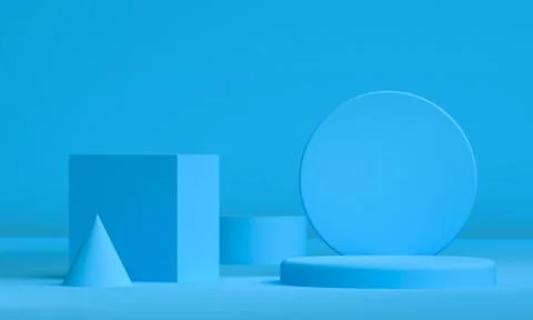 Blue Scene with geometrical forms, minimal abstract  background,3D render Stock Illustration