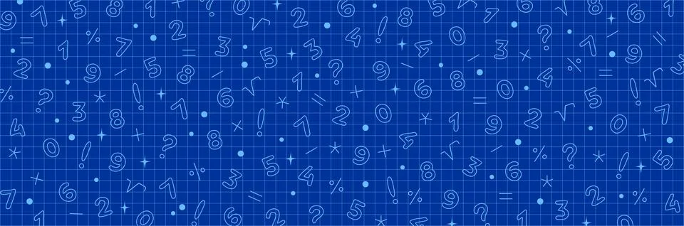 Blue school background in cell with numbers and arithmetic signs Stock Illustration