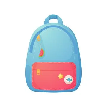 Blue school backpack, cartoon. Isolated on white background. Stock Illustration