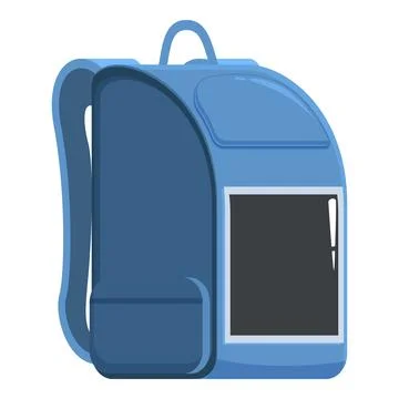 Blue school backpack with electronic display for advertising is standing on.. Illustration