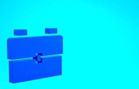 Blue School backpack icon isolated on blue background. Minimalism concept. 3d Illustrazione stock