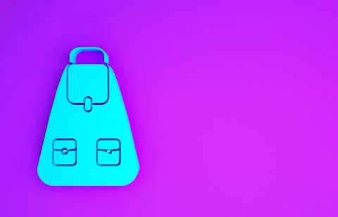 Blue School backpack icon isolated on purple background. Minimalism concept.  Illustrazione stock