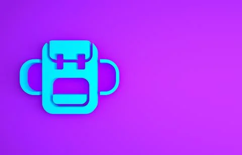 Blue School backpack icon isolated on purple background. Minimalism concept.  Stock Illustration