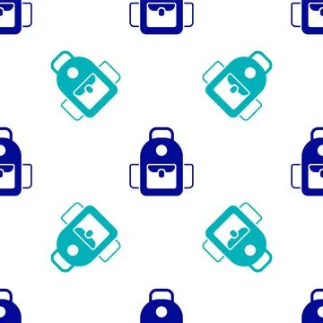 Blue School backpack icon isolated seamless pattern on white background. Vector 스톡 일러스트