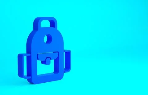 Blue School backpack icon isolated on blue background. Minimalism concept. 3d Stock Illustration