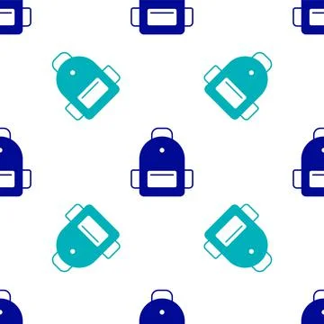 Blue School backpack icon isolated seamless pattern on white background. Vector Stockillustratie