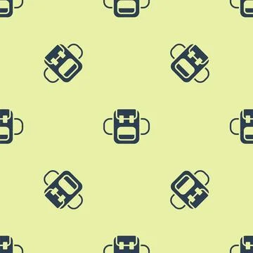 Blue School backpack icon isolated seamless pattern on yellow background. Vector 스톡 일러스트