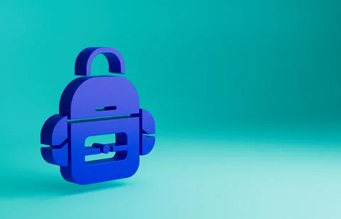 Blue School backpack icon isolated on blue background. Minimalism concept. 3D Stock Illustration