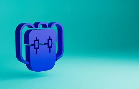 Blue School backpack icon isolated on blue background. Minimalism concept. 3D Stock Illustration