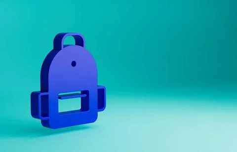 Blue School backpack icon isolated on blue background. Minimalism concept. 3D Stock Illustration