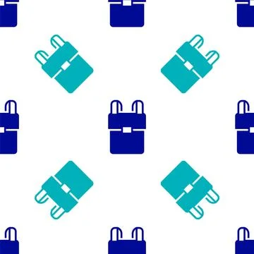 Blue School backpack icon isolated seamless pattern on white background.  Vec 库存插图