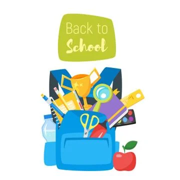 Blue school backpack. Illustrazione stock