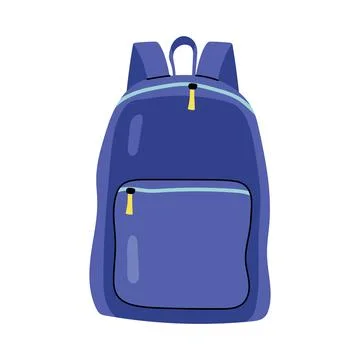 Blue school backpack with pockets and zippers isolated on white background Stock Illustration
