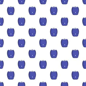 Blue school backpacks creating seamless pattern on white background Stock Illustration