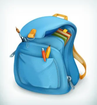 Blue school bag, vector icon Stock Illustration