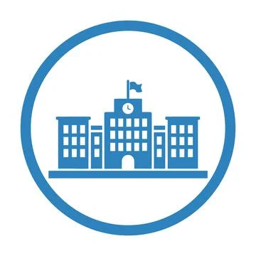 Blue School Building Icon in Circle Keywords: school, building, education, .. Stock Illustration
