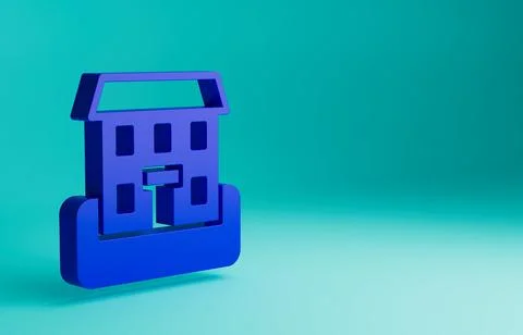 Blue School building icon isolated on blue background. Minimalism concept. 3D Ilustración de archivo