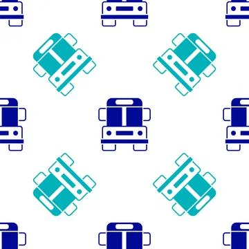 Blue School Bus icon isolated seamless pattern on white background. Public Stock Illustration