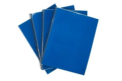 Blue school textbook, notebook or manual with white background Stock Photos