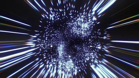Blue Sci-Fi Digital Network Particle Sphere with Speed Lines Stock Illustration
