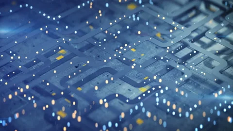 Blue sci-fi technical structure seamless loop 3D render animation Video stock 120319402