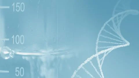 Blue Science Background Laboratory Experiment Glass Tube Filling on DNA Helix Illustrazione stock
