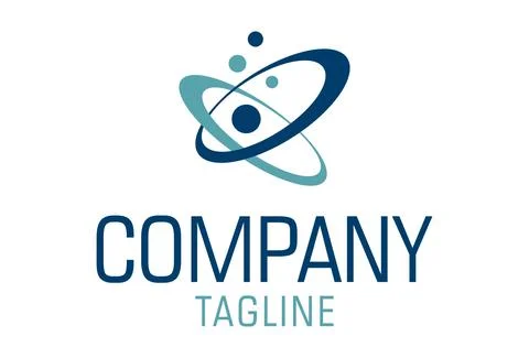 Blue Science Circle Dot Atom Logo Design	 Stock Illustration