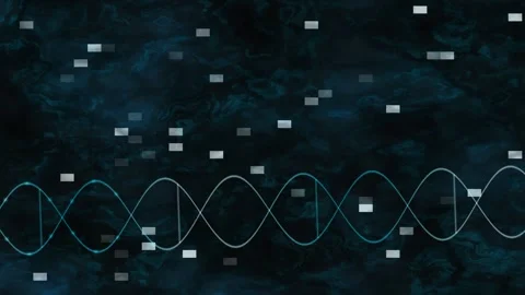 Blue scientific helix waves across a dark digital particle background Stock Footage 342886649